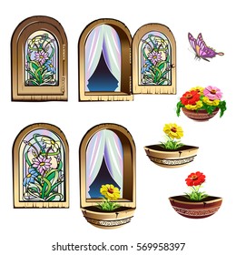 stained glass window set. Isolated on white background.