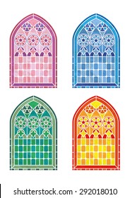 Stained glass window stencils in four colour variations. EPS10 vector format