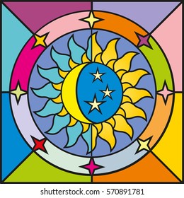  Stained glass window the sun and the moon