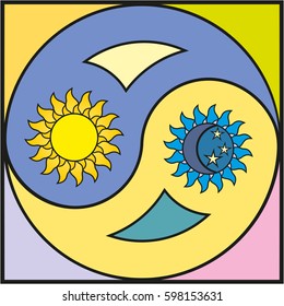 Stained glass window the sun and the moon