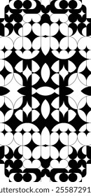 Stained glass window symmetric composition in Bauhaus style. Graphics black and white pattern of simple circle geometric shapes. Vector