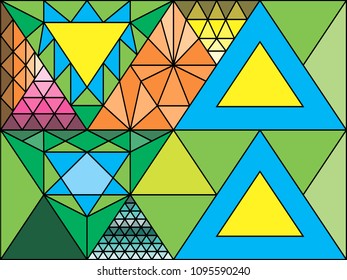 stained glass window, triangulation, random figures