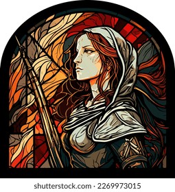 Stained glass window vector of Joan of Arc (1412-1431)