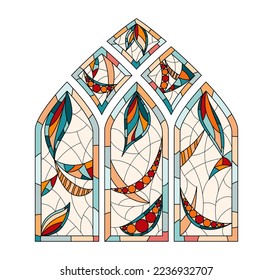 Stained glass windows in a Church. Composition of large frames.