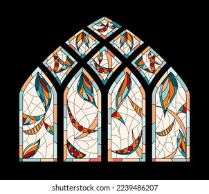 Stained glass windows in a Church on black background. 