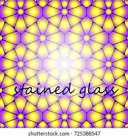 Stained glass, yellow, purple, abstraction.