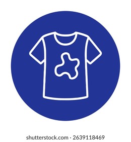 Stained shirt icon within blue circle. Icon symbol illustration