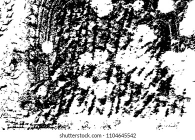 Stained stone distressed vector texture. Black and white splatter for obsolete effect. Old stone grunge overlay. Rustic stone relief. Aged and worn texture. Monochrome grit layer. Rough stone surface