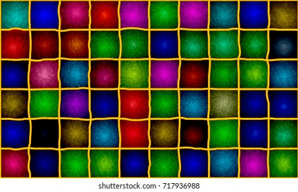 Stained-glass composition of colored glass. Stained glass window for interior design. Tiffany stained glass. Leaded pane. 