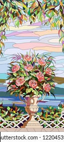 Stained-glass window - a bouquet of roses in a vase