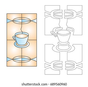 Stained-glass window with coffee cup and candies