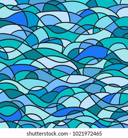 Stained-glass window. Pattern with lines and waves. Universal texture. Dinamic geometric background. Lineal wallpaper. Print for polygraphy, t-shirts and textiles. Decorative style. Line art creation