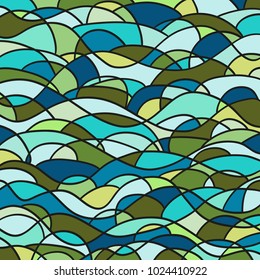 Stained-glass window. Pattern with lines and waves. Universal texture. Dinamic geometric background. Lineal wallpaper. Print for polygraphy, t-shirts and textiles. Decorative style. Line art creation