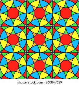 Stained-glass window. Seamless background. Bright symmetrical pattern. vector illustration