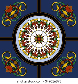 Stained-glass window. Seamless elegant Ornamental pattern.Ceramic tiles. Orient traditional ornament. Oriental and ethnic art theme. Indian motif