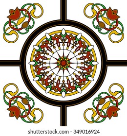 Stained-glass window. Seamless elegant Ornamental pattern.Ceramic tiles. Orient traditional ornament. Oriental and ethnic art theme. Indian motif