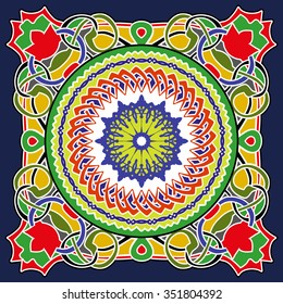 Stained-glass window. Seamless elegant Ornamental pattern.Ceramic tiles. Orient traditional ornament. Oriental and ethnic art theme. Indian motif