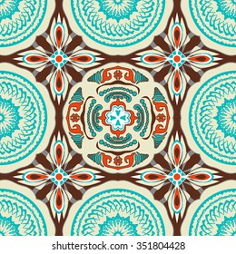 Stained-glass window. Seamless elegant Ornamental pattern.Ceramic tiles. Orient traditional ornament. Oriental and ethnic art theme. Indian motif