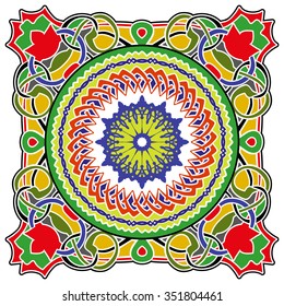Stained-glass window. Seamless elegant Ornamental pattern.Ceramic tiles. Orient traditional ornament. Oriental and ethnic art theme. Indian motif