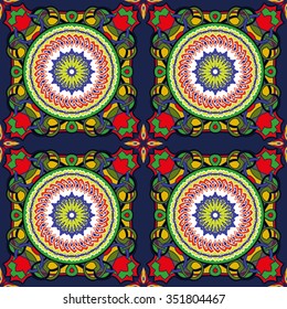 Stained-glass window. Seamless elegant Ornamental pattern.Ceramic tiles. Orient traditional ornament. Oriental and ethnic art theme. Indian motif