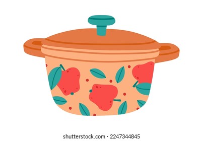Stainless cooking pot flat icon Kitchen utensil. Vector illustration