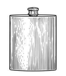Stainless Flask Illustration, Drawing, Engraving, Ink, Line Art, Vector
