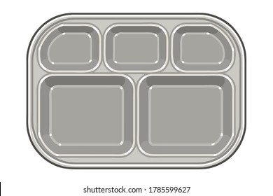 Stainless Food Tray For Children. Colored Vector Illustration.