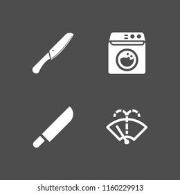 stainless icon. 4 stainless set with washing machine, washer and knife vector icons for web and mobile app