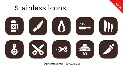  stainless icon set. 10 filled stainless icons. Simple modern icons about  - Thermo, Knife, Pliers, Frying pan, Knives, Pan, Scissors, Extractor hood