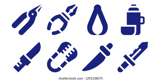  stainless icon set. 8 filled stainless icons. Simple modern icons about  - Knife, Pliers, Tongs, Thermo