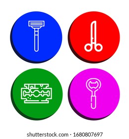 conjunto de iconos inoxidables. Colección de iconos del dispositivo de apertura de frascos, tijeras y cuchillas