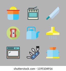 stainless icon set. vector set about toaster, oven, sharpener and kettle icons set.