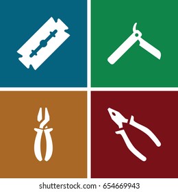 Stainless icons set. set of 4 stainless filled icons such as razor, bllade razor