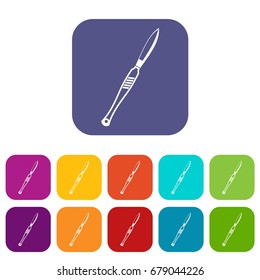 Stainless medical scalpel icons set vector illustration in flat style In colors red, blue, green and other