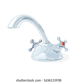 Stainless metal hot and cold water tap, faucet for sink, bath, lavatory, washbasin. Bathroom, washroom, kitchen interior element. Vector cartoon illustration isolated on white background.