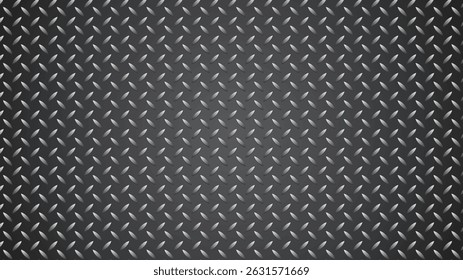 Placa de metal inoxidable. Fondo Horizontal oscuro de Vector con iluminación. Textura de acero con patrón de diamante. 