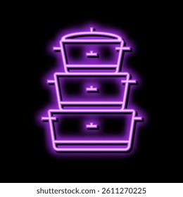 stainless pot cooking neon light sign vector. stainless pot cooking sign. isolated symbol illustration