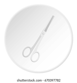 Stainless scissors icon in flat circle isolated vector illustration for web