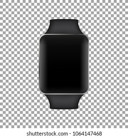 Stainless silver smart watch isolated on white. Vector detailed smart watch reflected on white surface. Watch icon on smart iwatch screen. Stainless smart watch face eps.