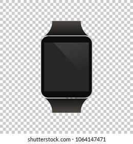 Stainless silver smart watch isolated on white. Vector detailed smart watch reflected on white surface. Watch icon on smart iwatch screen. Stainless smart watch face eps.