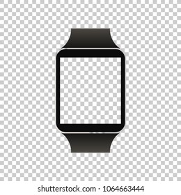 Stainless silver smart watch isolated on white. Vector detailed smart watch reflected on white surface. Watch icon on smart iwatch screen. Stainless smart watch face eps.