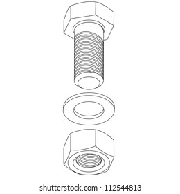 Stainless steel bolt and nut. Vector illustration.