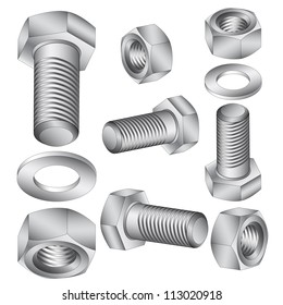 Stainless Steel Bolt And Nut. Vector Illustration.