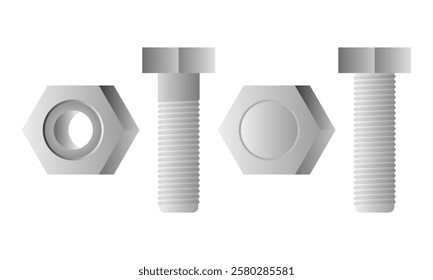 Stainless Steel Bolts Repair Tools Vector. Construction Material Bolt Icon.