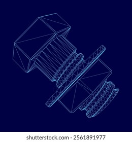 Stainless steel cap head bolt with washer isolated fixing tool wireframe icon. Vector building and repair, construction detail, fixing tool. Grade stainless steel bolt, fixing and fastening object