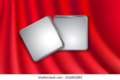 Stainless steel case on the red cloth