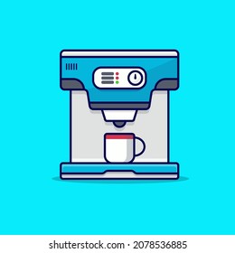 Stainless steel coffee machine isolated on blue background.