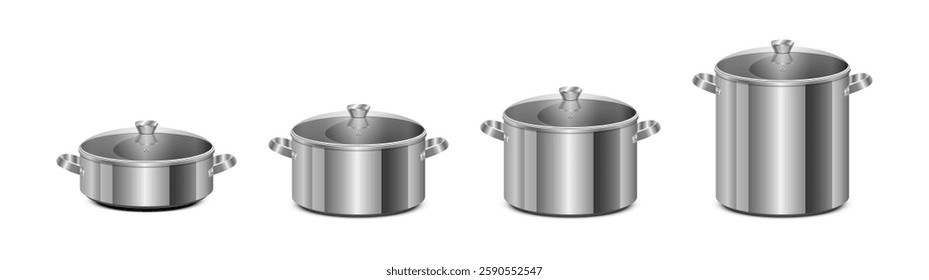 Stainless Steel Cooking Pots Vector Set