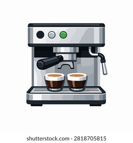 Stainless steel espresso machine with two cups brewing simultaneously in a cafe setting