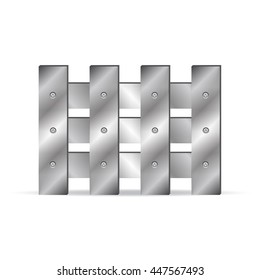 Stainless steel fence. Chrome metal, vector illustration. isolated on white